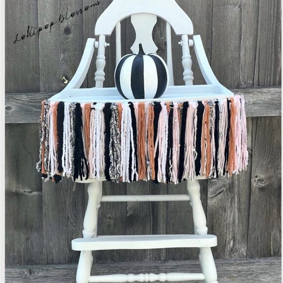 Boho Fringe Garland in Black, White, and Orange - Picture 3 of 6